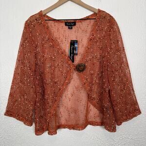 Charlie Paige Mesh Open Knit Crochet Cardigan Boho NWT Size L/XL